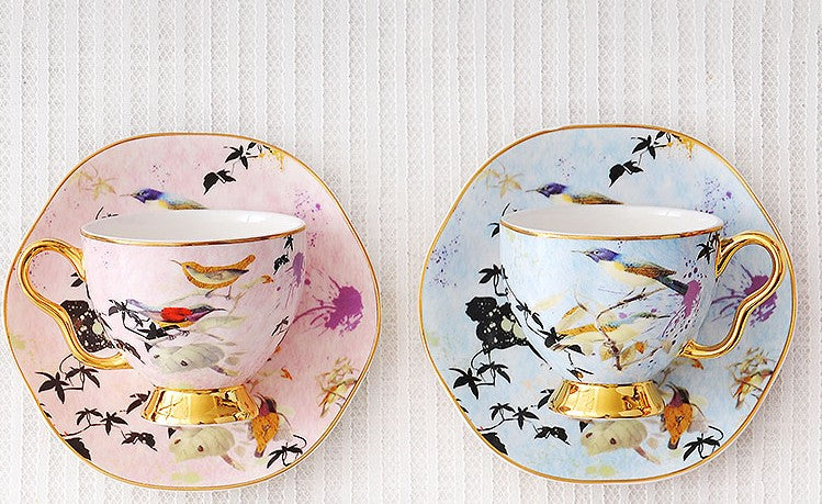Elegant Ceramic Coffee Cups, Unique Bird Flower Tea Cups and Saucers i –  Paintingforhome