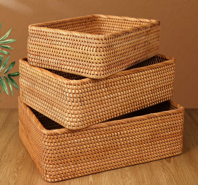 Rectangular Storage Basket with Lid, Rattan Storage Baskets for Clothe –  Paintingforhome