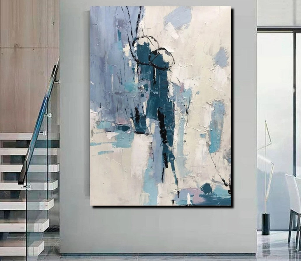 Simple Wall Art Ideas, Heavy Texture Painting, Blue Modern