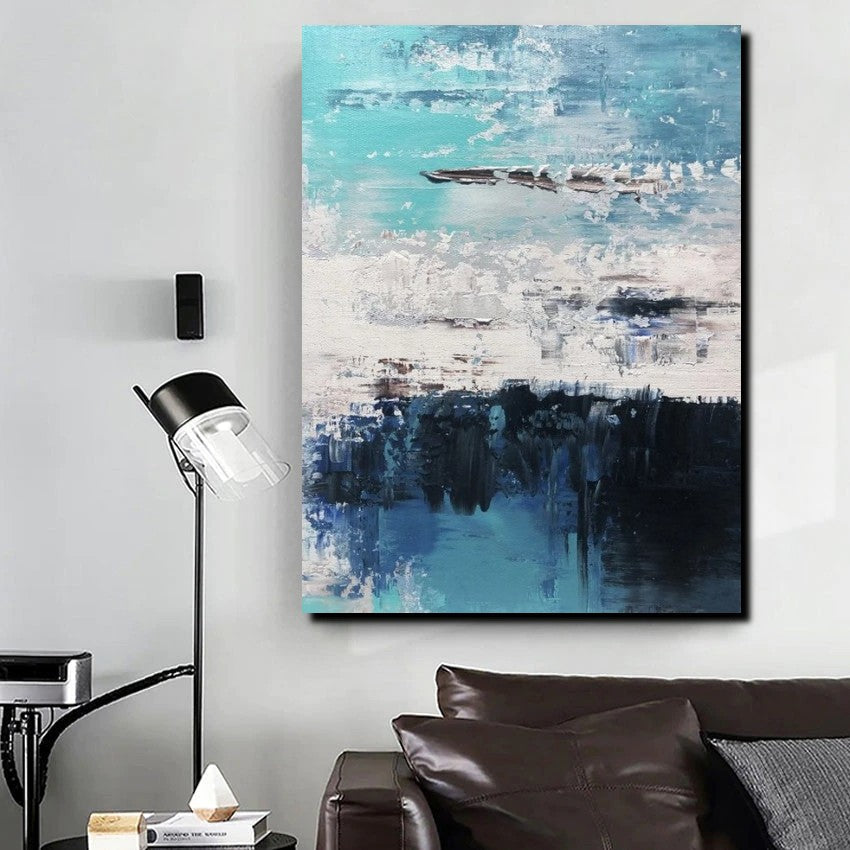 Simple Wall Art Ideas, Heavy Texture Painting, Blue Modern