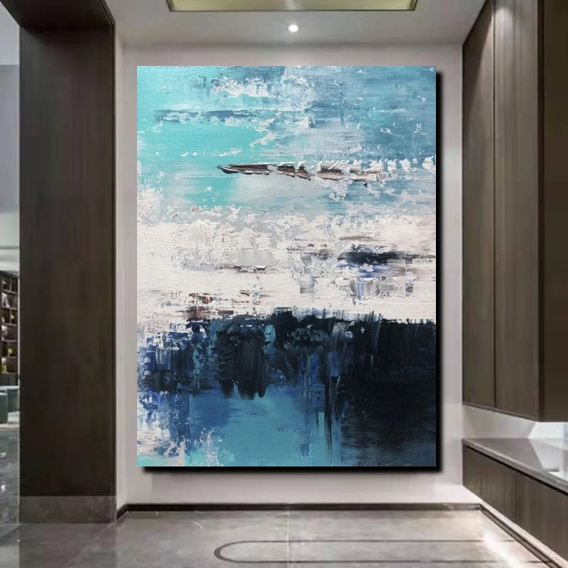 Simple Wall Art Ideas, Heavy Texture Painting, Blue Modern