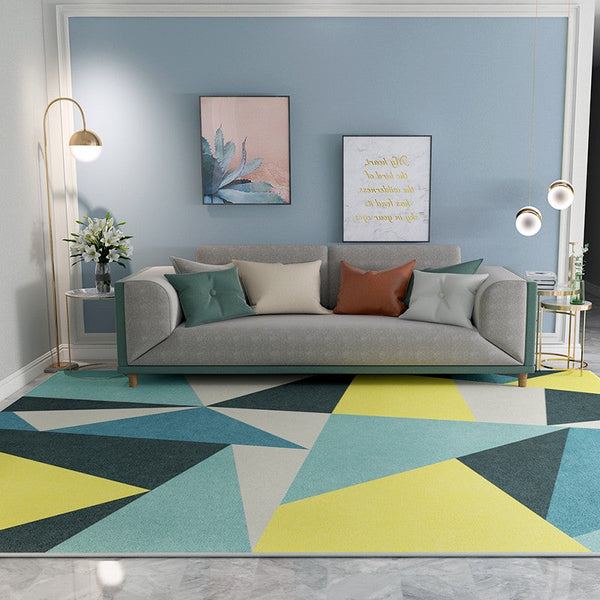 Geometric Carpets for Living Room, Contemporary Modern Rugs Next to Bed, Blue Modern Rugs under Dining Room Table-ArtWorkCrafts.com