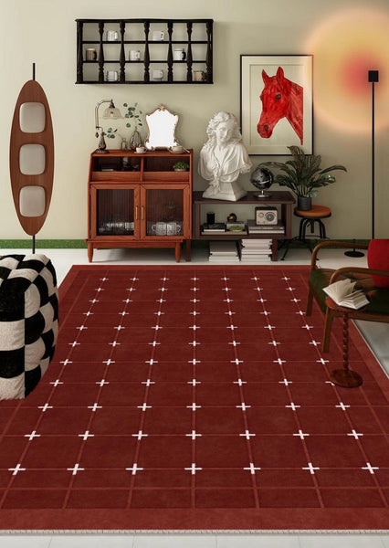 Geometric Contemporary Modern Carpets Next to Bed, Abstract Area Rugs for Living Room, Mid Century Red Rugs under Dining Room Table-ArtWorkCrafts.com