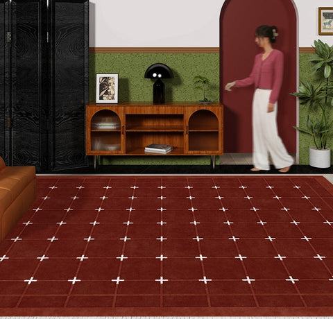 Geometric Contemporary Modern Carpets Next to Bed, Abstract Area Rugs for Living Room, Mid Century Red Rugs under Dining Room Table-ArtWorkCrafts.com