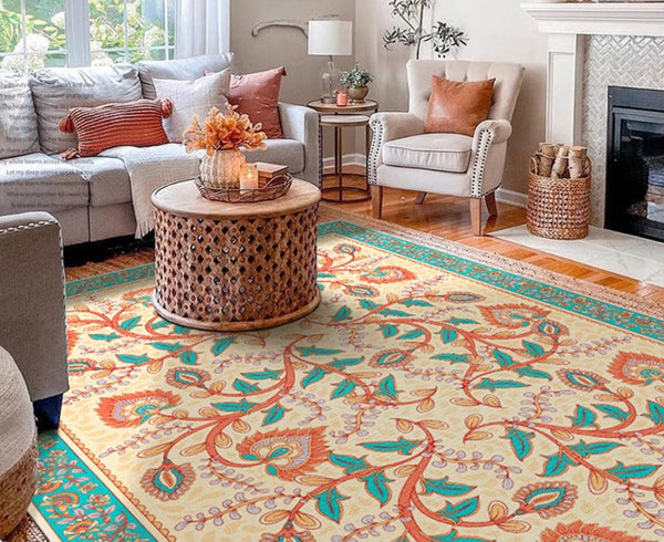 Abstract Contemporary Rugs Next to Bed, Modern Rugs for Living Room, Flower Pattern Contemporary Modern Rugs-ArtWorkCrafts.com