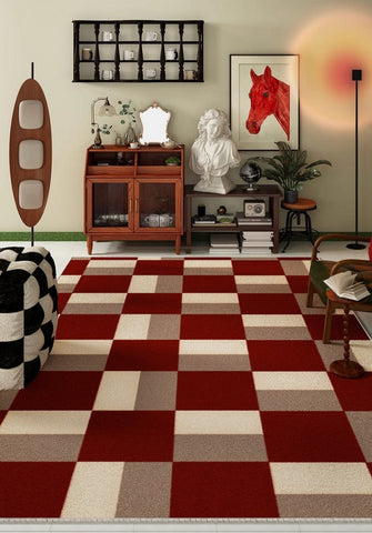 Geometric Modern Rug Placement Ideas for Bedroom, Contemporary Modern Rugs for Dining Room, Red Mid Century Modern Rugs for Living Room-ArtWorkCrafts.com