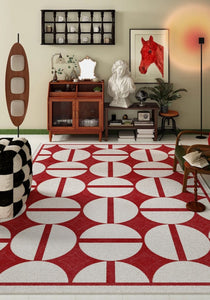 Modern Rug Placement Ideas for Bedroom, Contemporary Modern Rugs for Dining Room, Red Mid Century Geometric Rugs for Living Room-ArtWorkCrafts.com