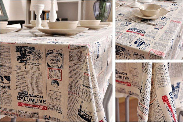 Newspaper Tablecloth, Blue NEWS LETTER Table Linen Wedding Home Decor Dining Kitchen Table Cloth-ArtWorkCrafts.com