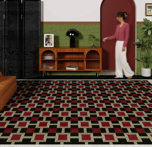 Contemporary Red Rugs for Bedroom, Mid Century Modern Rugs under Coffee Table, Abstract Modern Rugs for Living Room, Dining Room Floor Carpets-ArtWorkCrafts.com