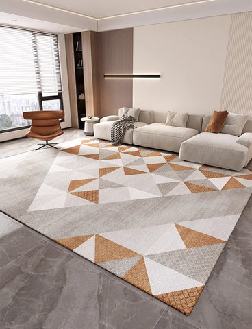 Modern Gray Rugs under Dining Room Table, Modern Carpets for Kitchen, Geometric Contemporary Modern Rugs Next to Bed, Abstract Area Rugs for Living Room-ArtWorkCrafts.com