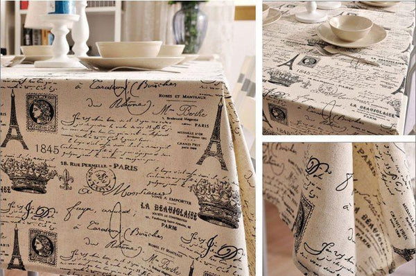 Eiffel Tower Tablecloth, NEWS LETTER Table Cloth, Black and White Linen Wedding Dining Kitchen-ArtWorkCrafts.com