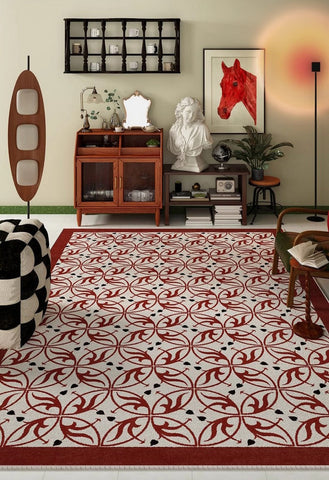 Dining Room Abstract Floor Rugs, Contemporary Area Rugs Next to Bed, Mid Century Flower Pattern Modern Rugs under Coffee Table-ArtWorkCrafts.com