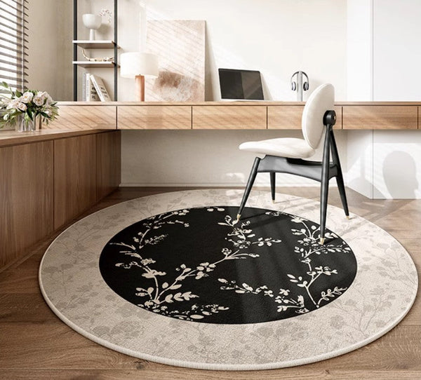 Contemporary Round Rugs for Dining Room, Flower Pattern Round Carpets under Coffee Table, Circular Modern Rugs for Living Room, Modern Area Rugs for Bedroom-ArtWorkCrafts.com