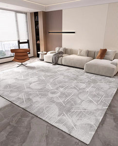 Abstract Gray Contemporary Modern Rugs for Living Room, Extra Large Modern Rugs for Bedroom, Geometric Modern Rug Placement Ideas for Dining Room-ArtWorkCrafts.com