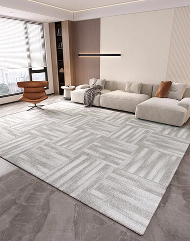 Extra Large Modern Rugs for Bedroom, Geometric Modern Rug Placement Ideas for Dining Room, Abstract Gray Contemporary Modern Rugs for Living Room-ArtWorkCrafts.com