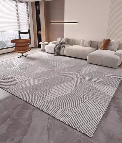 Living Room Abstract Gray Contemporary Modern Rugs, Large Modern Rugs for Bedroom, Geometric Modern Rug Placement Ideas for Dining Room-ArtWorkCrafts.com