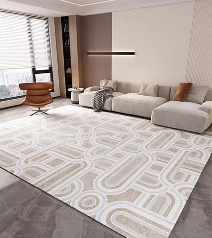 Abstract Large Modern Rugs for Bedroom, Living Room Abstract Gray Contemporary Modern Rugs, Geometric Modern Rug Placement Ideas for Dining Room-ArtWorkCrafts.com