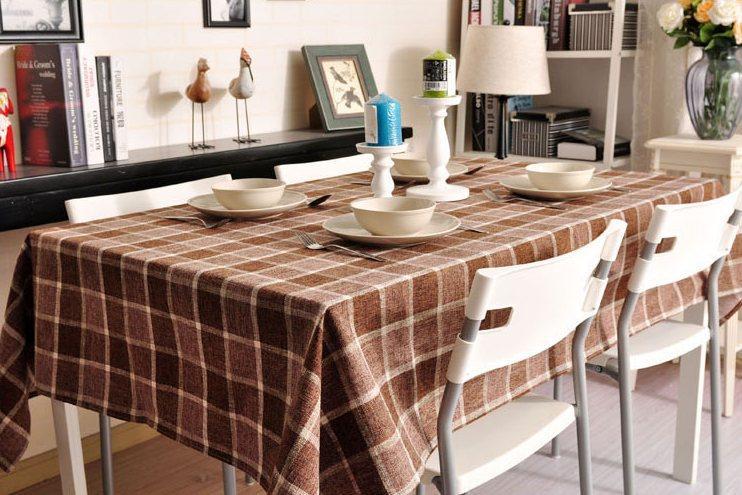 Modern Brown Table Cover for Home Decoration, Brown Checked Linen Tablecloth, Rustic Wedding , Checkerboard Tablecloth-ArtWorkCrafts.com