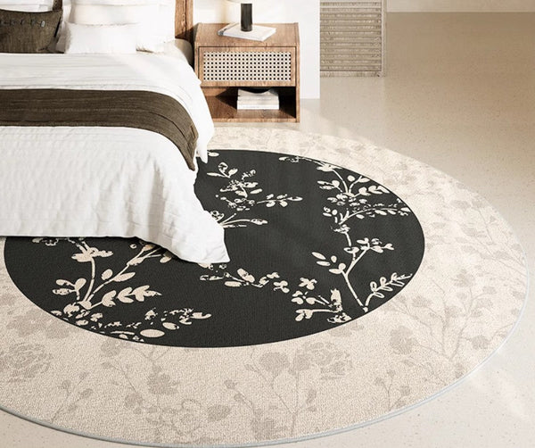 Contemporary Round Rugs for Dining Room, Flower Pattern Round Carpets under Coffee Table, Circular Modern Rugs for Living Room, Modern Area Rugs for Bedroom-ArtWorkCrafts.com