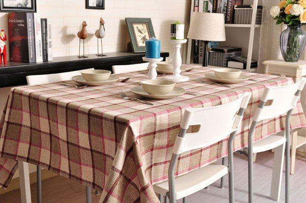 Khaki Checked Linen Tablecloth, Rustic Home Decor , Checkerboard Tablecloth, Table Cover-ArtWorkCrafts.com