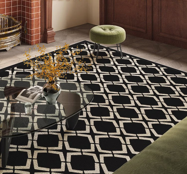 Abstract Contemporary Rugs for Bedroom, Modern Area Rugs under Sofa, Modern Black Rugs for Living Room, Dining Room Floor Rugs, Modern Carpets for Office-ArtWorkCrafts.com