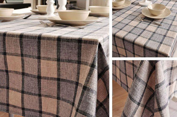 Gray Checked Linen Tablecloth, Checkerboard Tablecloth, Rustic Table Cover, Table Decor-ArtWorkCrafts.com