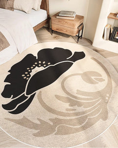 Contemporary Modern Rug Ideas for Living Room, Circular Modern Rugs for Bedroom, Flower Pattern Round Rugs for Dining Room-ArtWorkCrafts.com