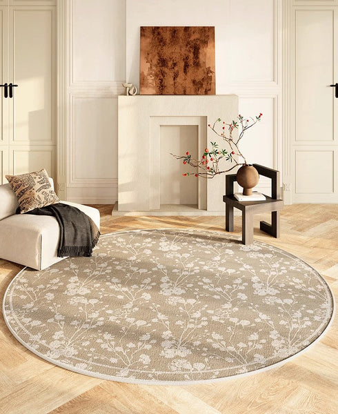 Uniqe Modern Area Rugs for Bedroom, Circular Modern Rugs for Living Room, Flower Pattern Round Carpets under Coffee Table, Contemporary Round Rugs for Dining Room-ArtWorkCrafts.com