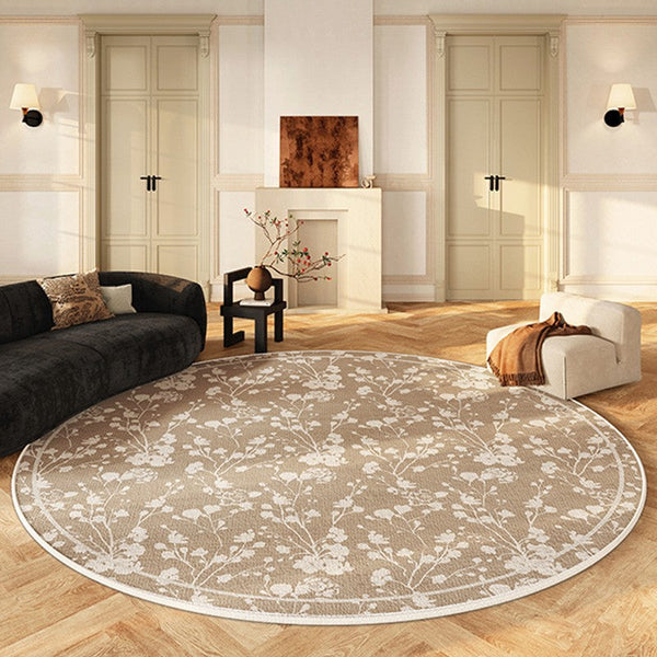 Uniqe Modern Area Rugs for Bedroom, Circular Modern Rugs for Living Room, Flower Pattern Round Carpets under Coffee Table, Contemporary Round Rugs for Dining Room-ArtWorkCrafts.com