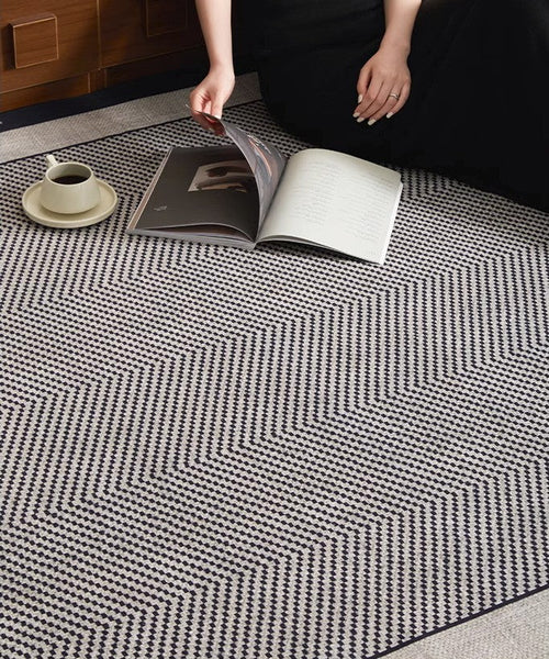 Mid Century Black Rugs for Living Room, Elegant Modern Area Rugs under Sofa, Dining Room Floor Rugs, Abstract Contemporary Rugs for Bedroom, Modern Carpets for Office-ArtWorkCrafts.com