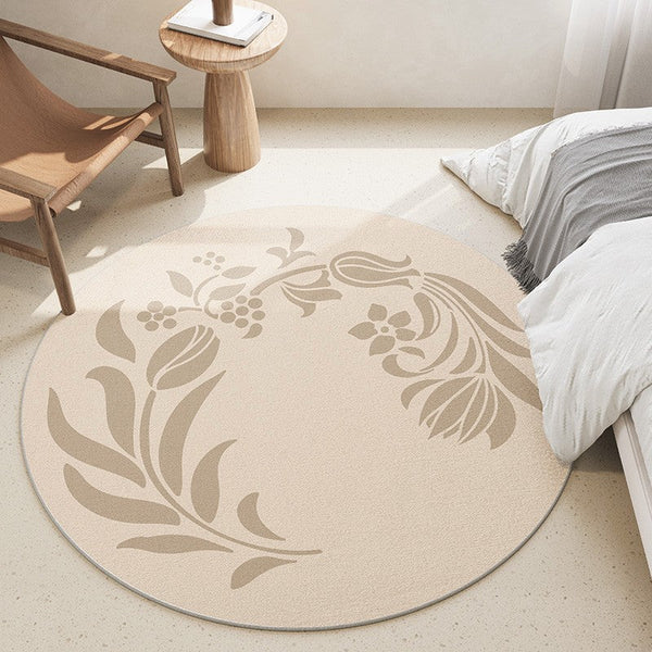 Modern Rugs under Coffee Table, Abstract Modern Round Rugs for Bedroom, Geometric Circular Rugs for Dining Room, Flower Pattern Contemporary Modern Rugs-ArtWorkCrafts.com