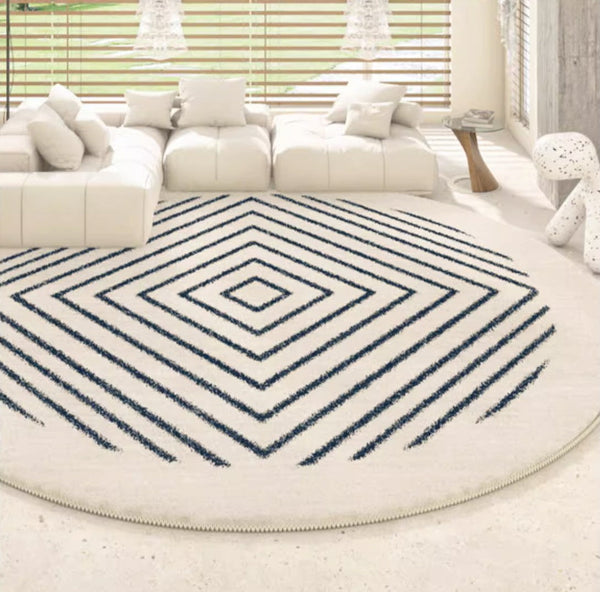 Abstract Contemporary Round Rugs for Bedroom, Geometric Modern Rug Ideas for Living Room, Thick Round Rugs for Dining Room-ArtWorkCrafts.com