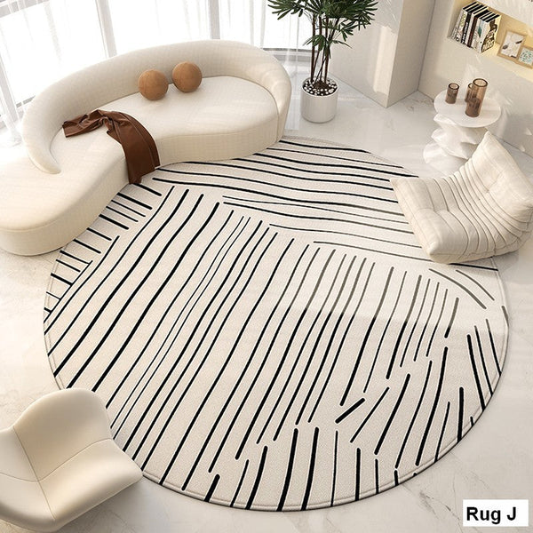 Round Modern Rugs for Living Room, Contemporary Modern Area Rugs for Bedroom, Geometric Round Rugs for Dining Room, Circular Modern Rugs under Chairs-ArtWorkCrafts.com