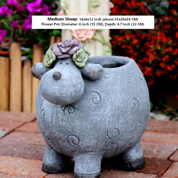 Lovely Sheep Statue for Garden, Sheep Flower Pot, Animal Statue for Garden Courtyard Ornament, Villa Outdoor Decor Gardening Ideas-ArtWorkCrafts.com