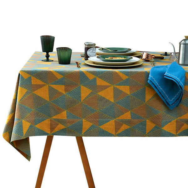 Cotton Triangle Pattern Tablecloth for Kitchen, Extra Large Rectangle Table Covers for Dining Room Table, Square Tablecloth for Coffee Table-ArtWorkCrafts.com