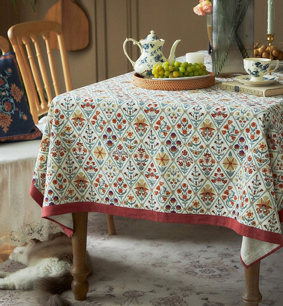 Large Rectangle Tablecloth for Home Decoration, Square Tablecloth for Round Table, Farmhouse Table Cloth Dining Room Table, Flower Pattern Tablecloth-ArtWorkCrafts.com