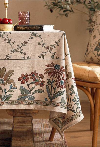 Farmhouse Table Cloth for Oval Table, Rustic Flower Pattern Linen Tablecloth for Kitchen Table, Modern Rectangle Tablecloth Ideas for Dining Room Table-ArtWorkCrafts.com