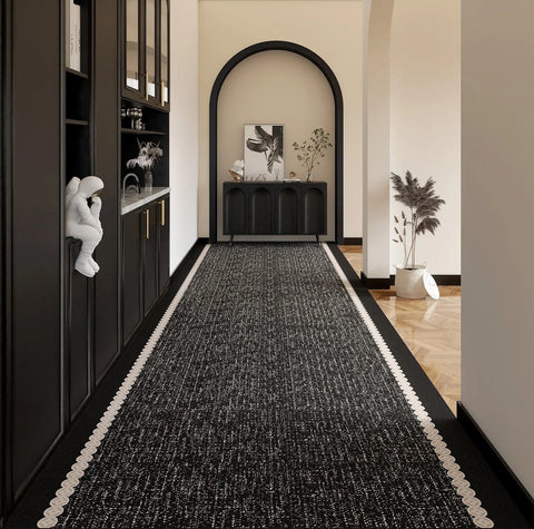 Modern Entryway Runner Rug Ideas, Geometric Black Contepmorary Runner Rugs, Easy Care Long Hallway Runners, Extra Long Narrow Runner Rugs-ArtWorkCrafts.com