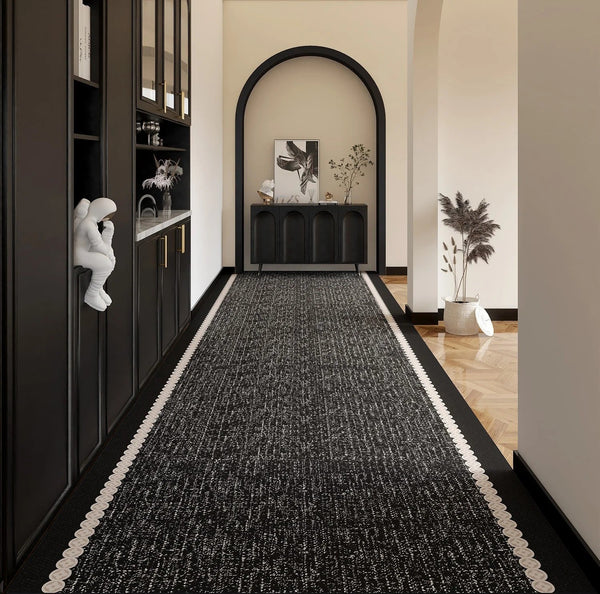 Easy Care Long Hallway Runners, Extra Long Narrow Runner Rugs, Modern Entryway Runner Rug Ideas, Geometric Modern Long Hallway Runners, Black Contepmorary Runner Rugs-ArtWorkCrafts.com