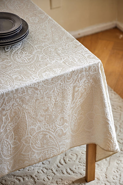 Simple Modern Rectangle Tablecloth for Dining Room Table, Cotton and Linen Flower Pattern Table Covers for Round Table, Square Tablecloth for Kitchen-ArtWorkCrafts.com