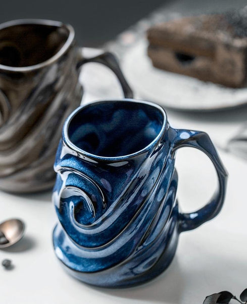 Blue Ceramic Coffee Mug, Stoneware Coffee Mugs, Large Capacity Coffee Cups, Birthday Gifts, Handmade Pottery Coffee Mug-ArtWorkCrafts.com