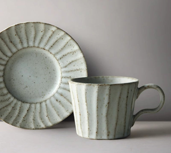 Handmade Pottery Coffee Cup, Creative Ceramic Coffee Cup with Saucer, Unique Tea Cup and Saucer, Modern Tea Cup Set for Afternoon Tea-ArtWorkCrafts.com