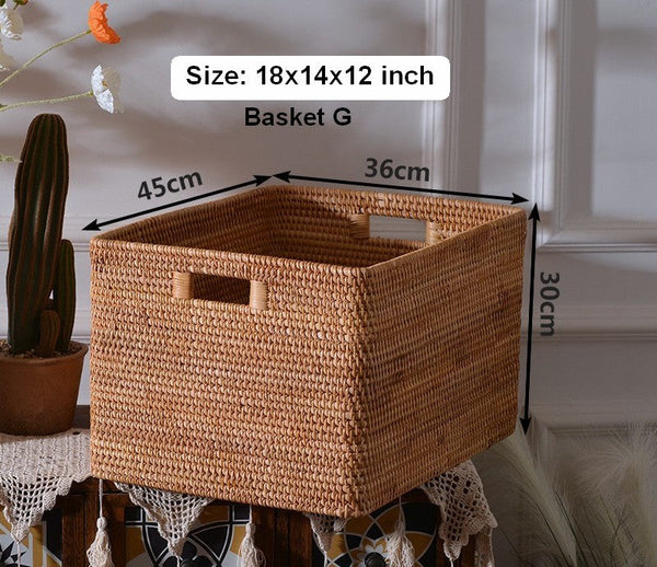 Rectangular Storage Basket with Lid, Rattan Basket, Storage Basket for Shelves, Storage Baskets for Bathroom, Bedroom Storage Baskets-ArtWorkCrafts.com