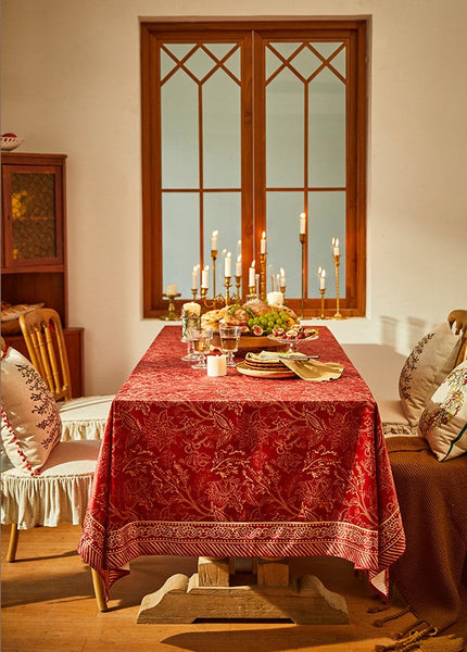 Large Modern Rectangle Tablecloth for Dining Room Table, Red Christmas Flower Pattern Tablecloth for Oval Table, Square Table Covers for Kitchen, Farmhouse Table Cloth for Round Table-ArtWorkCrafts.com