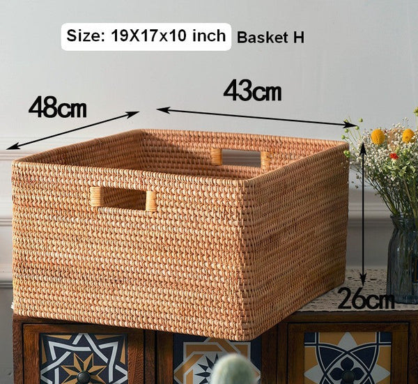 Rectangular Storage Basket with Lid, Rattan Basket, Storage Basket for Shelves, Storage Baskets for Bathroom, Bedroom Storage Baskets-ArtWorkCrafts.com