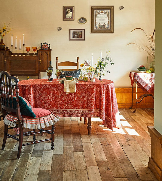 Large Modern Rectangle Tablecloth for Dining Room Table, Red Christmas Flower Pattern Tablecloth for Oval Table, Square Table Covers for Kitchen, Farmhouse Table Cloth for Round Table-ArtWorkCrafts.com