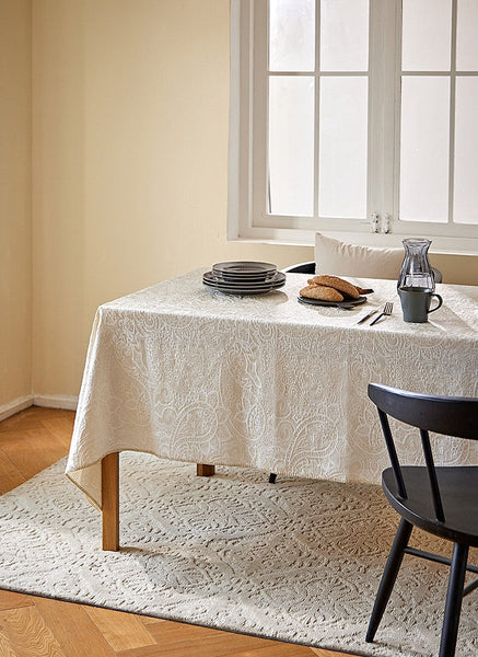 Simple Modern Rectangle Tablecloth for Dining Room Table, Cotton and Linen Flower Pattern Table Covers for Round Table, Square Tablecloth for Kitchen-ArtWorkCrafts.com