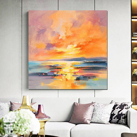 Sunrise Painting, Large Landscape Painting for Living Room, Abstract Landscape Painting, Hand Painted Art, Bedroom Wall Art Ideas, Modern Paintings for Dining Room-ArtWorkCrafts.com