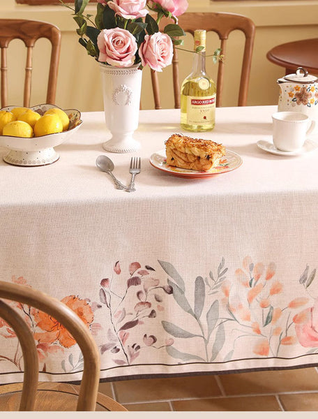 Spring Flower Rustic Table Cover, Rectangle Tablecloth for Dining Table, Extra Large Modern Tablecloth, Square Linen Tablecloth for Coffee Table-ArtWorkCrafts.com