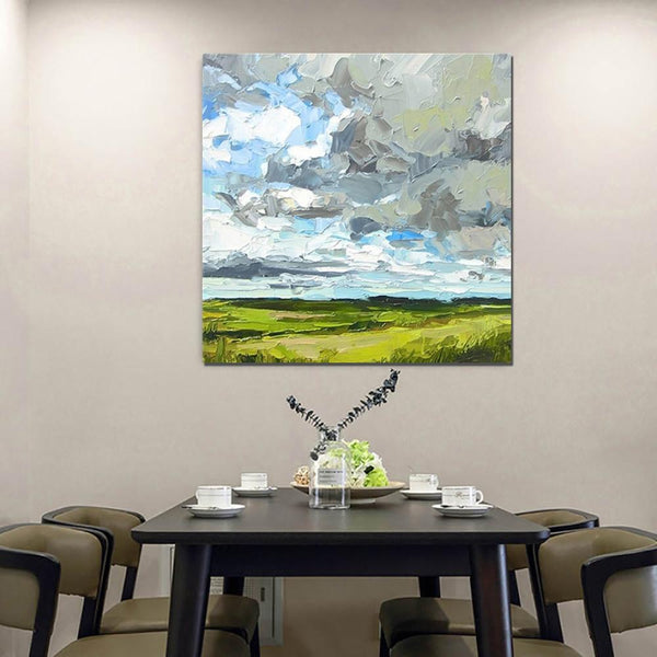 Large Acrylic Paintings for Bedroom, Heavy Texture Canvas Art, Abstract Landscape Painting, Grass Land under Sky Painting, Landscape Paintings for Living Room-ArtWorkCrafts.com